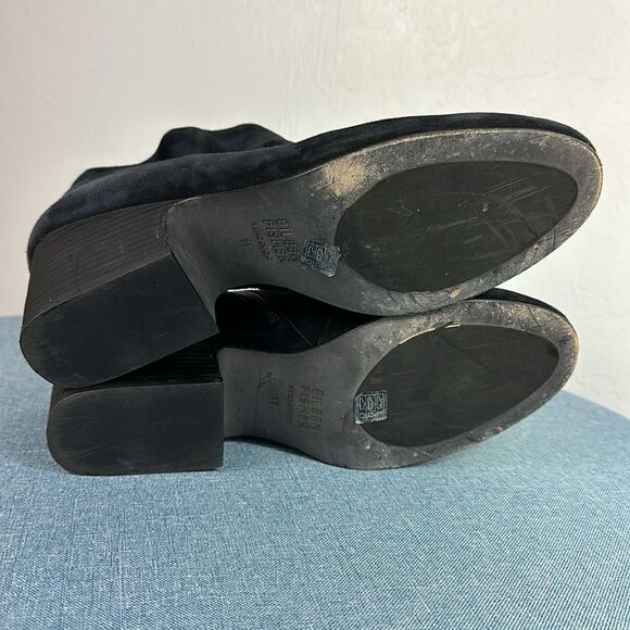 Eileen Fisher Almond Toe Block Heel Suede Bootie In Black Size 11 - Picture 7 of 10